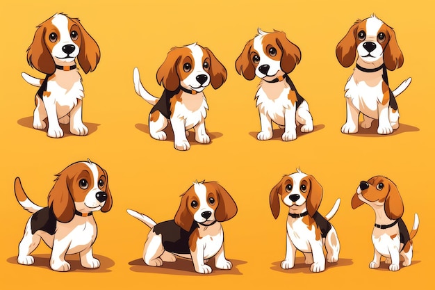 set of beagle dog in different poses