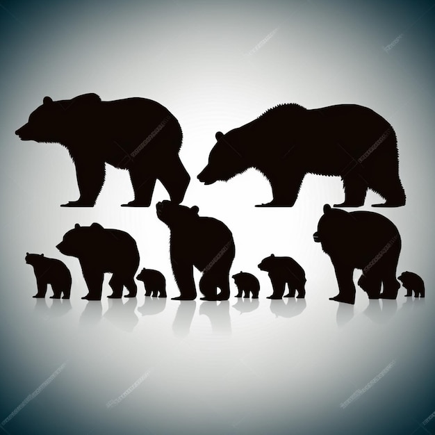 Set of Bears Silhouettes on a white background