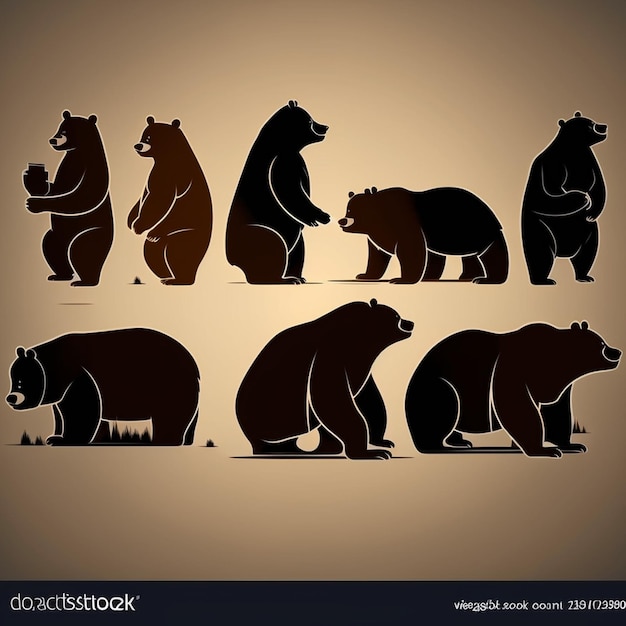 Набор силуэтов медведей на белом фоне