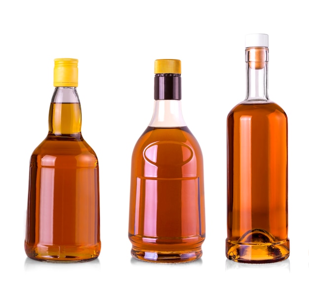 Set of Beautiful Whisky Bottles against well lit background.