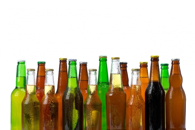 Set of beer bottles isolated