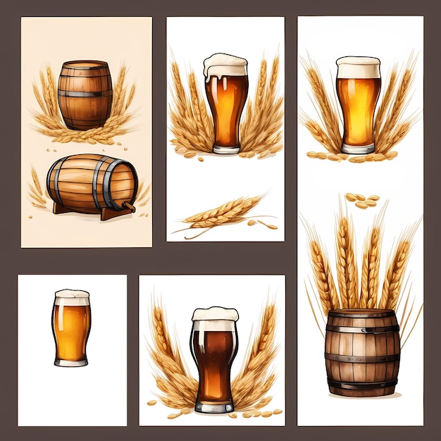 Set of beer brewery flyers Watercolor hand painted illustration