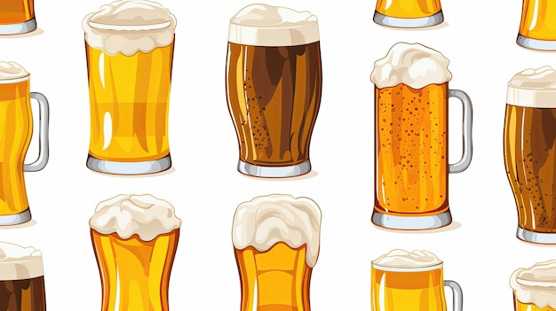 泡状の泡と泡のあるビールグラスのセット
