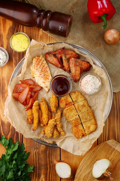 Set of beer snacks on the table