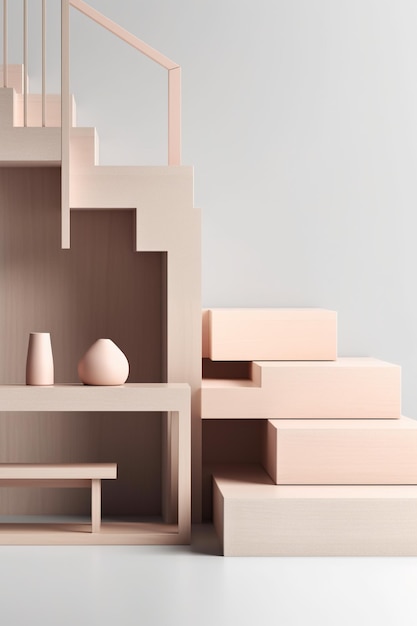 A set of beige stone pedestals Generative AI product stage mockup