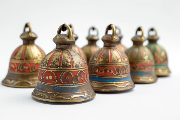 Photo a set of bells revealed isolated on white background