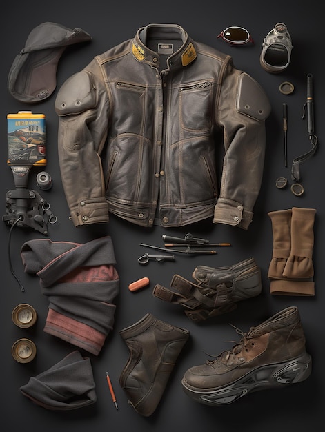 Set of biker jacket and accessories Generative AI