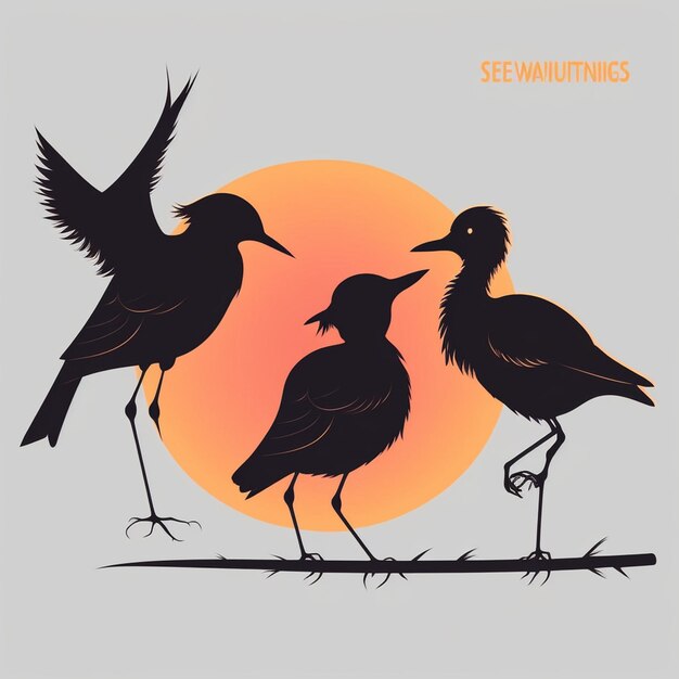 Set of Birds Silhouettes on a white background