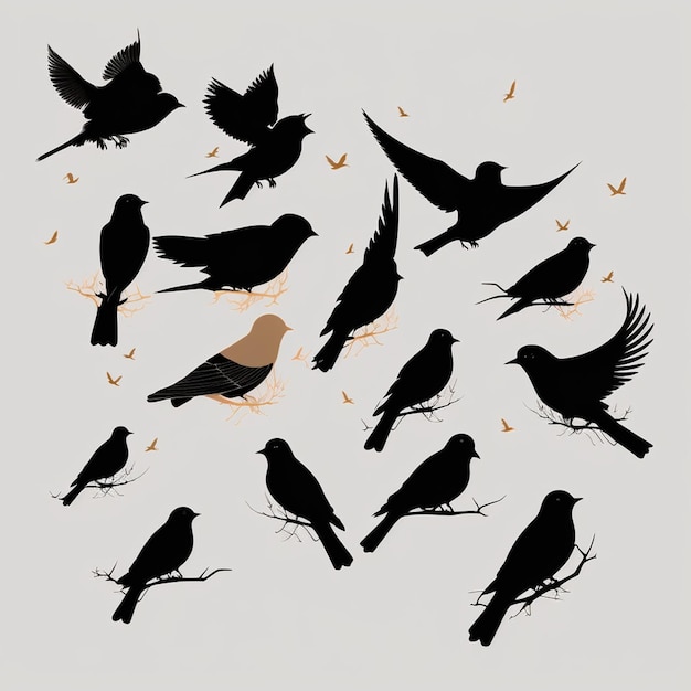 Set of Birds Silhouettes on a white background