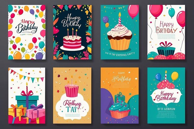 Photo set of birthday greeting cards design