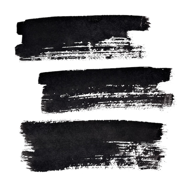 Photo set of black bold brush strokes isolated on the white background. elements for your design