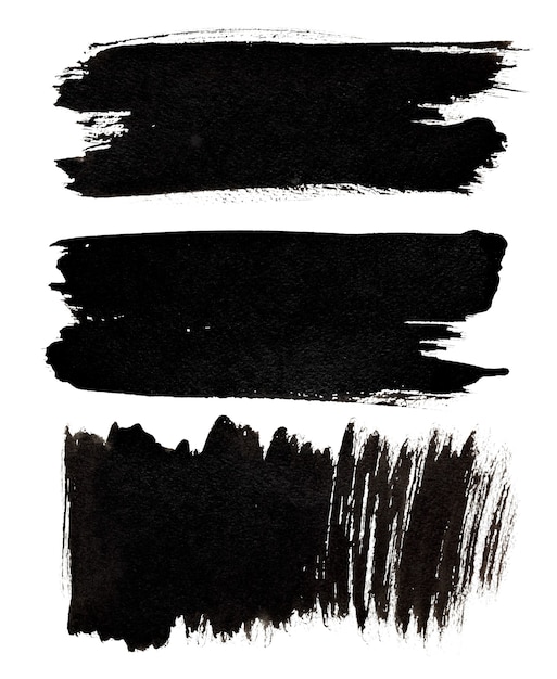 Set of black brush strokes isolated over the white background