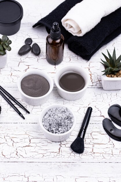 Set of black charcoal detox cosmetics