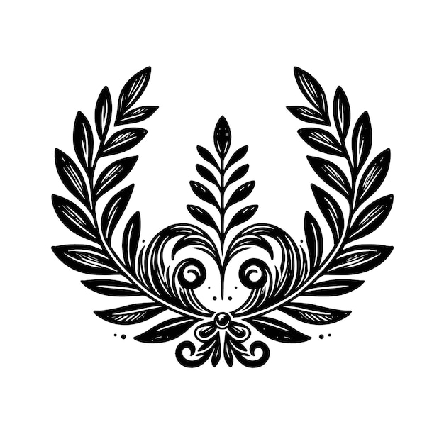 Photo set of black circular foliate laurels branches heraldic trophy crest olive branch award ribbon