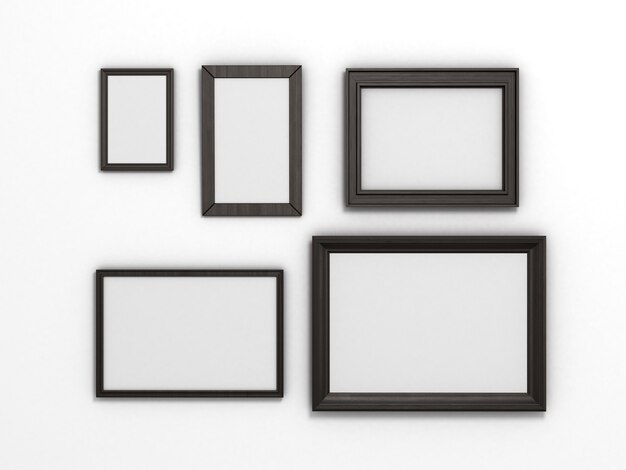 Set of black frames of different sizes on a white background