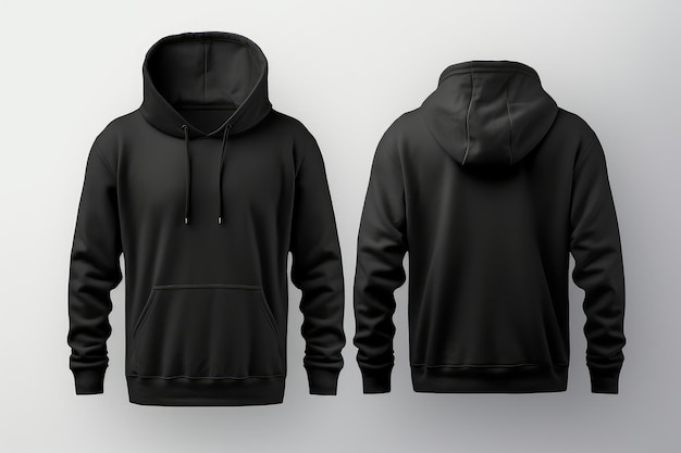 Set of Black front and back view tee hoodie hoody