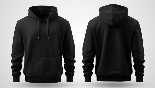 set of black front and back view tee hoodie view