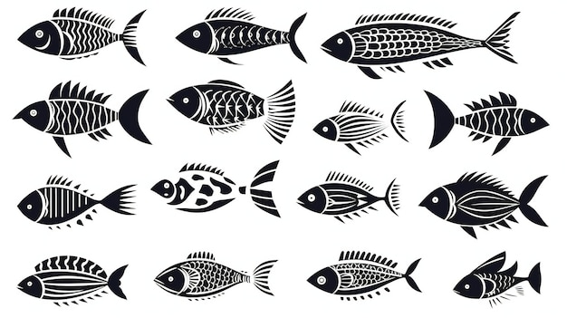 Photo set of black illustration of fish