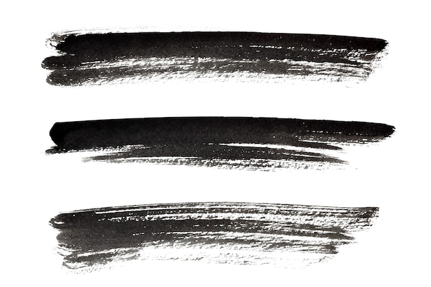 Set of black long ink strokes isolated on the white background