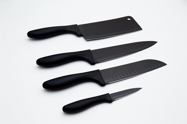 set of black luxury kitchen knife isolated on white