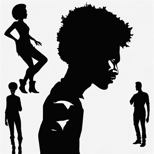 Photo set of black men silhouettes on a white background