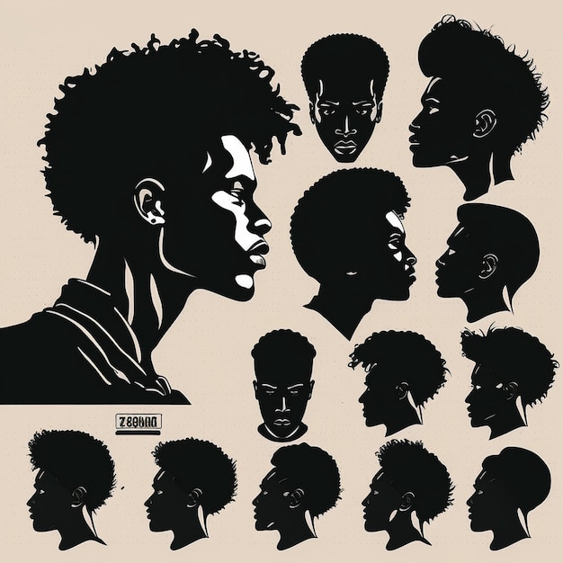 Set of Black Men Silhouettes on a white background