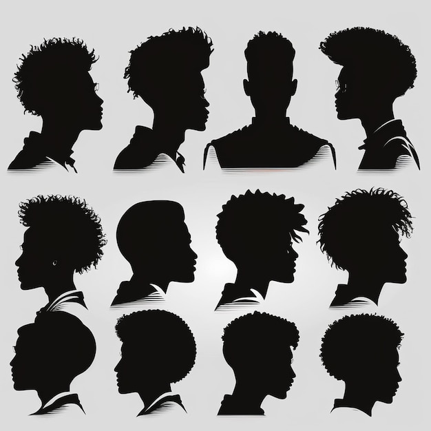 Photo set of black men silhouettes on a white background