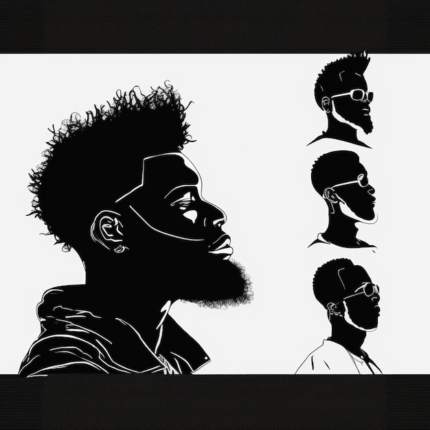 Photo set of black men silhouettes on a white background