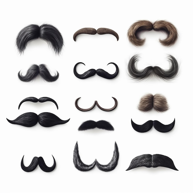 set of black moustache on white background