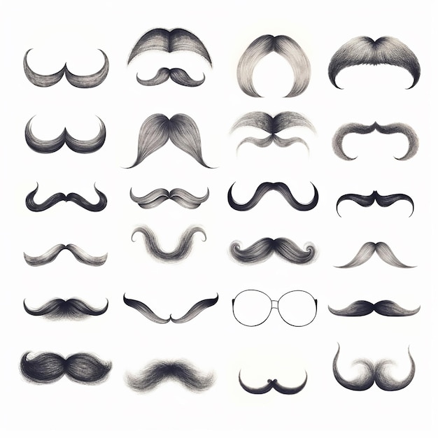 set of black moustache on white background