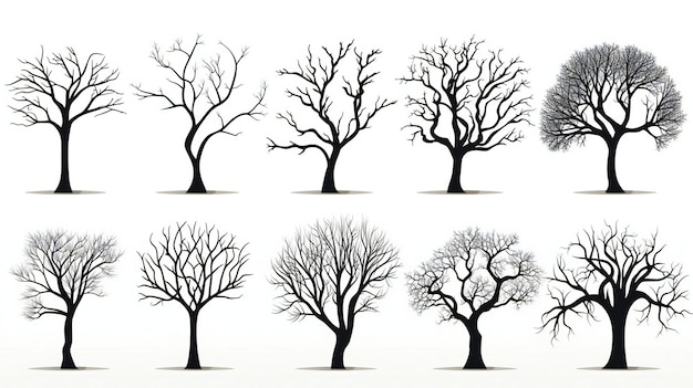 set of black silhouette illustration of tree