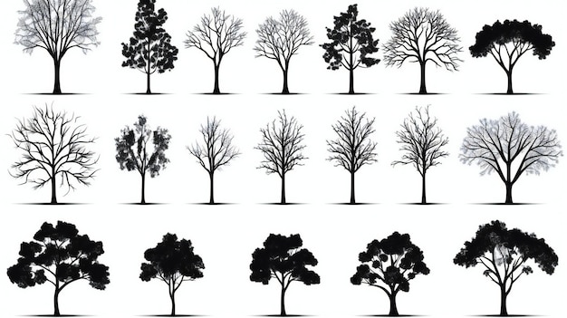 Foto set di illustrazione di silhouette nera di un albero