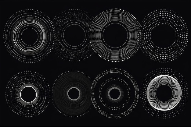 黒い厚い半色の点線の速度線のセット 円形の速度線 幾何学的な芸術