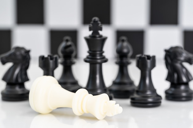 Set of Black and white chess pieces on white background