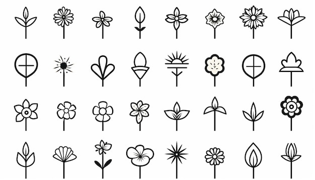 a set of black and white flowers and leaves generative ai