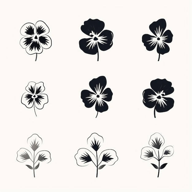 Photo set of black and white flowers silhouettes icons vector illustration