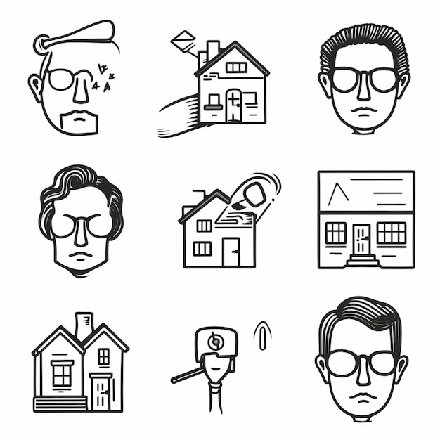 Photo a set of black and white icons of a man with a house generative ai