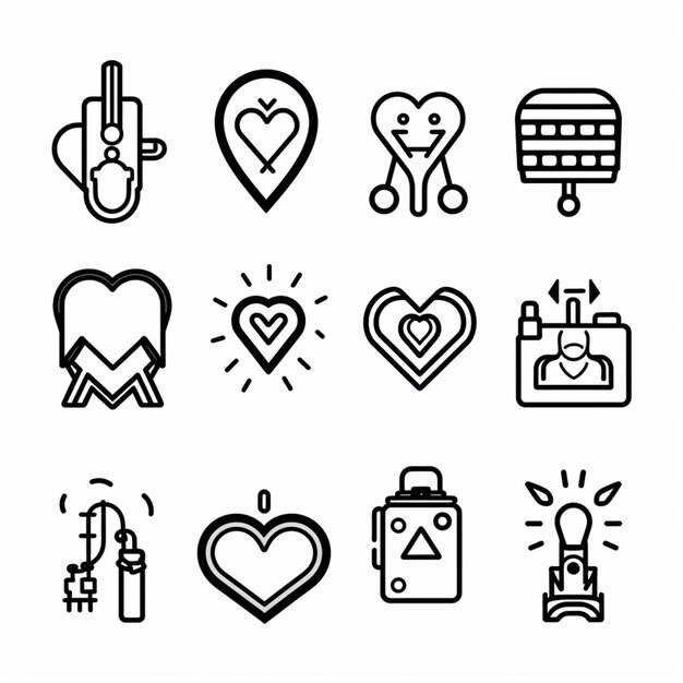 набор черно-белых иконок различных типов здоровья, генеративного искусственного интеллекта