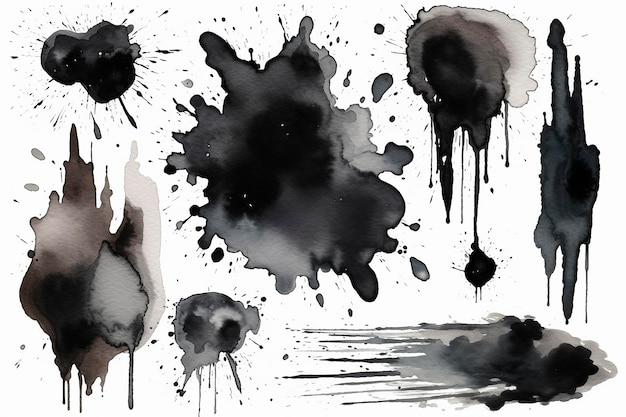 Photo a set of black and white ink blots with a drop of paint.