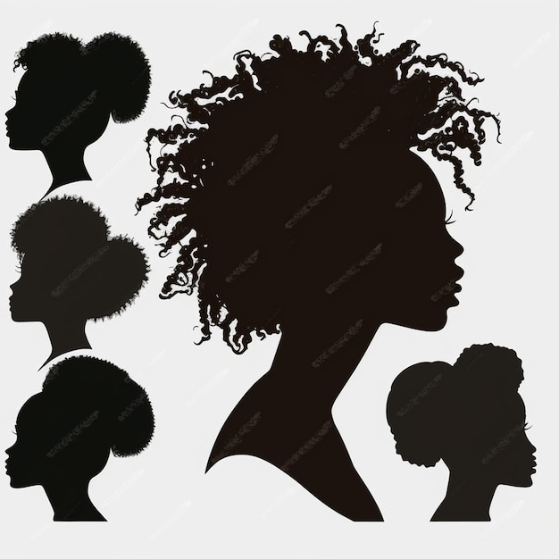 Photo set of black women silhouettes on a white background