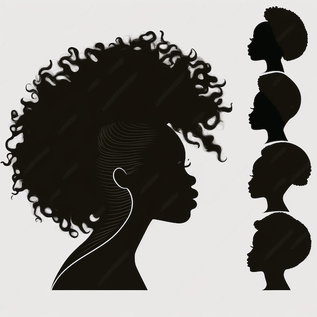 Photo set of black women silhouettes on a white background