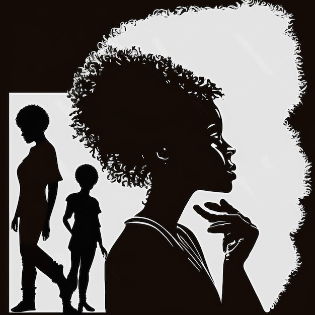 색 배경 에 있는 흑인 여성 실루 세트