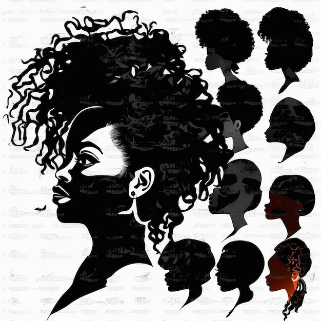 Set of Black Women Silhouettes on a white background