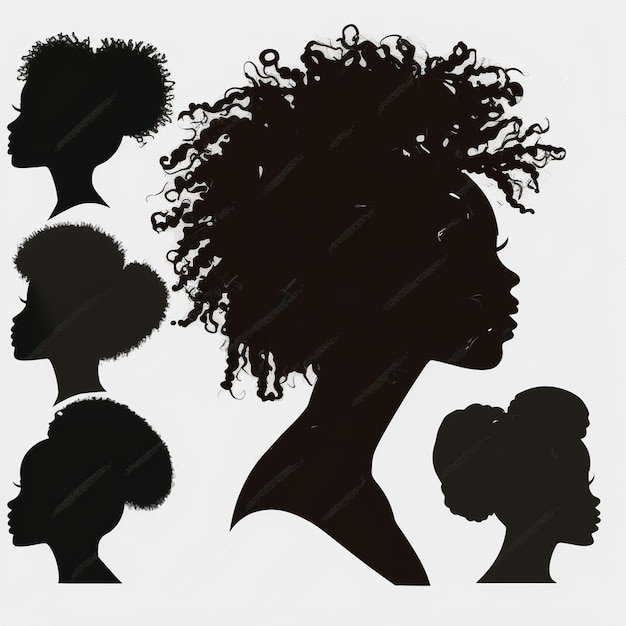 Photo set of black women silhouettes on a white background