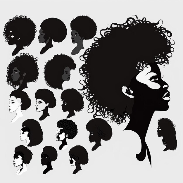 Set of Black Women Silhouettes on a white background