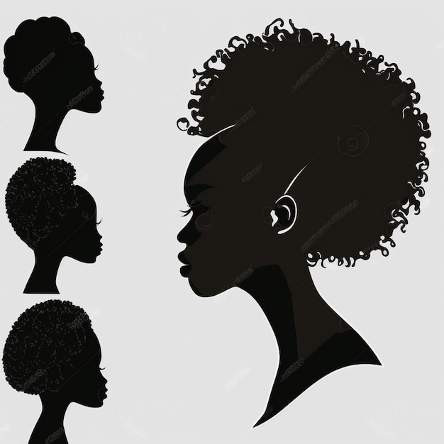 Set of Black Women Silhouettes on a white background