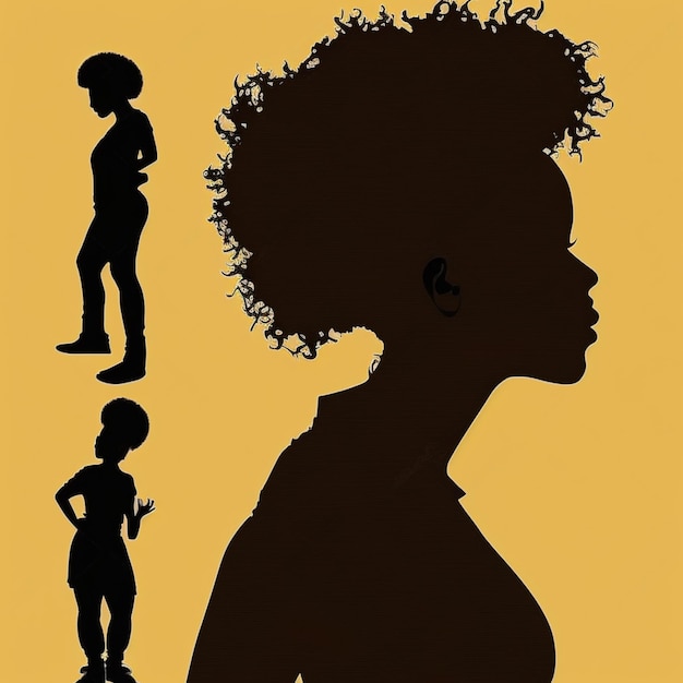 Photo set of black women silhouettes on a white background