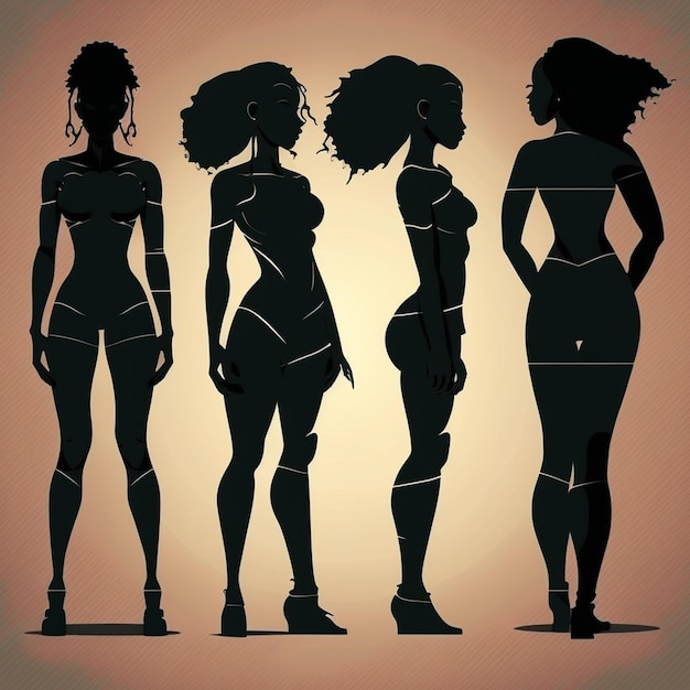 Set of Black Women Silhouettes on a white background