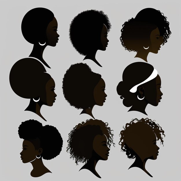 Set of Black Women Silhouettes on a white background