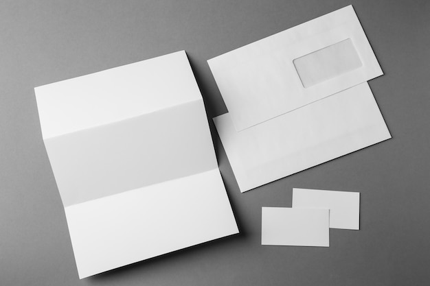 Photo set of blank items for branding on grey background